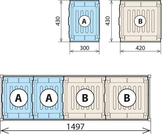 Fermostock 4 vassoi di raccolta 460x1470 per 6611/6622/6811 - 2xA 2xB