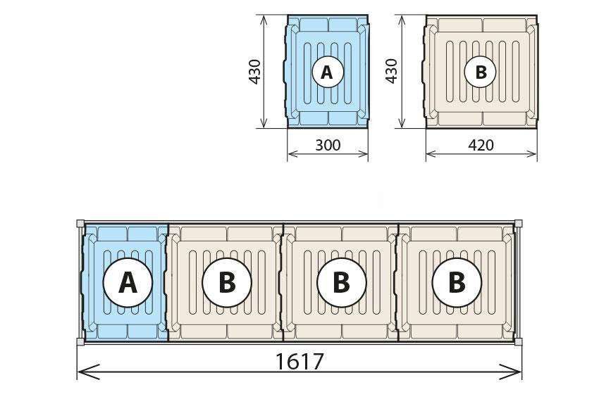 Fermostock 4 vassoi di raccolta 460x1590 per 6611/6622/6811 - 1xA 3xB